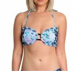 NWT Nanette Lepore Women’s Blue Floral Bandeau Rose Gold Ring Bikini Swim Top 6
